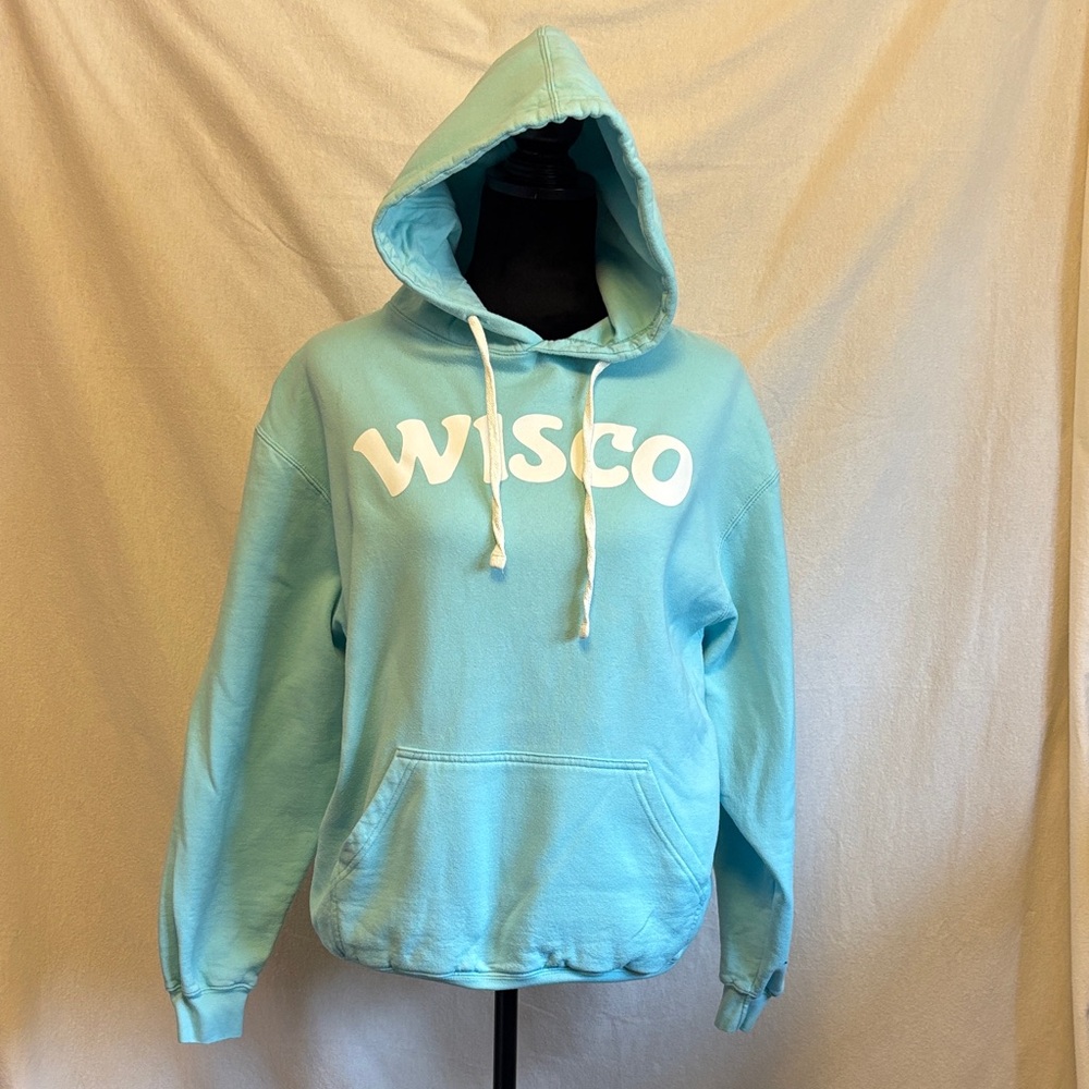 Tultex Light Aqua Blue "Wisco" Hoodie with Wisconsin & Sunflower on Back